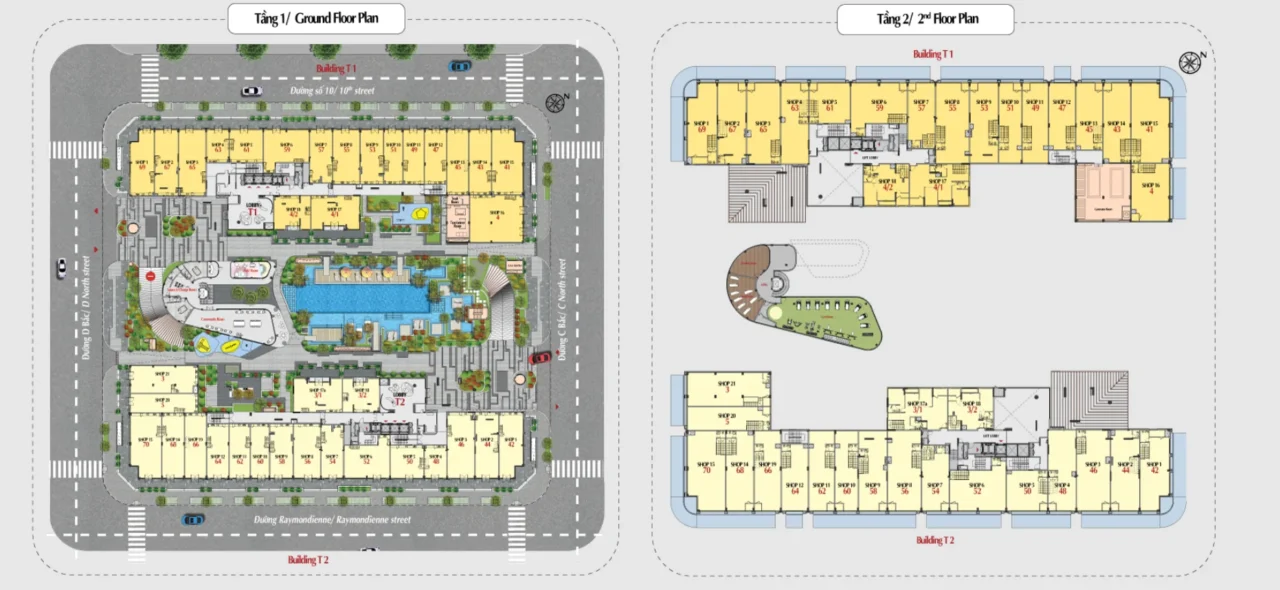 Mặt bằng tầng shophouse 1 và 2